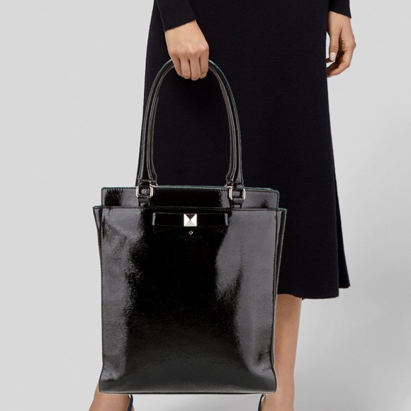 Vintage Kate Spade Black Patent Leather Long Tall Tote Shopper Bag Rare - Picture 2 of 16